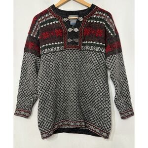Squaw Valley Wool L Nordic Fair Isle Ski‎ Sweater Womens Latches Hook Latch Crew